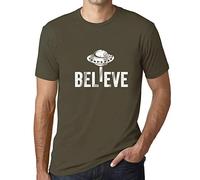 Men's Graphic T-Shirt Believe UFO Alien Funny Eco-Friendly Limited Edition Short Sleeve Tee-Shirt Vintage Birthday Gift Novelty Military Green S