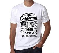 Men's Graphic T-Shirt California Trading Since 1986 40th Birthday Anniversary 40 Year Old Gift 1986 Vintage Eco-Friendly Short Sleeve Novelty Tee White XL