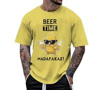 Men's Graphic T-Shirt Funny Beer Chicken Print Casual Short Sleeve T Shirt Comfortable Summer Casual Casual Shirt, yellow, XL