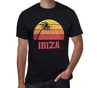 Men's Graphic T-Shirt Palm, Beach, Sunset in Ibiza Eco-Friendly Limited Edition Short Sleeve Tee-Shirt Vintage Birthday Gift Novelty Deep Black L