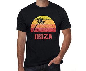 Men's Graphic T-Shirt Palm, Beach, Sunset in Ibiza Eco-Friendly Limited Edition Short Sleeve Tee-Shirt Vintage Birthday Gift Novelty Deep Black M