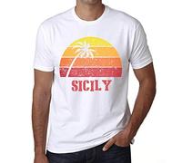 Men's Graphic T-Shirt Palm, Beach, Sunset in Sicily Eco-Friendly Limited Edition Short Sleeve Tee-Shirt Vintage Birthday Gift Novelty White 4XL