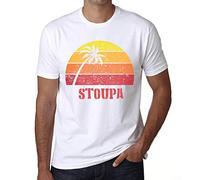 Men's Graphic T-Shirt Palm, Beach, Sunset in Stoupa Eco-Friendly Limited Edition Short Sleeve Tee-Shirt Vintage Birthday Gift Novelty White XL