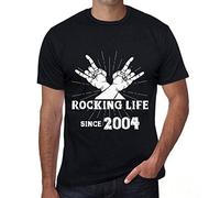 Men's Graphic T-Shirt Rocking Life Since 2004 20th Birthday Anniversary 20 Year Old Gift 2004 Vintage Eco-Friendly Short Sleeve Novelty Tee Deep Black