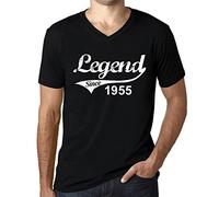 Men's Graphic T-Shirt V Neck Legend Since 1955 69th Birthday Anniversary 69 Year Old Gift 1955 Vintage Eco-Friendly Short Sleeve Novelty Tee Deep Black L
