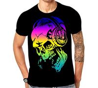 Men's Graphic Tees,Novelty Graphic T-Shirts, Skeleton Listening Music T Shirt, Large