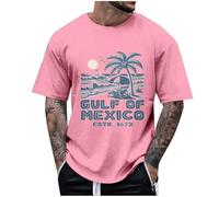 Mens Graphic Tees Vintage T-Shirts Oversized Letter Print Casual Crewneck Cotton Top Short Sleeve Summer Shirts Workwear Tee Henleys （XXXL Pink