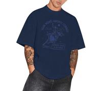 Mens Graphic Tees Vintage T-Shirts Oversized Letter Print Casual Crewneck Cotton Top Short Sleeve Summer Shirts Regular Fit Hawaiian Holiday Tops Sport Basic Tee Shirt (Navy,M)
