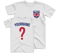 Mens Great Britain Flag Badge Custom Name and Number T Shirt, Football Personalised Jubilee United Kingdom Gifts for Him, England Scotland Wales Northern Ireland Tee, M, White