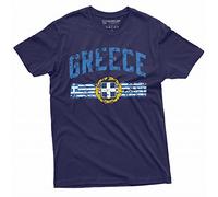 Mens Greece T-Shirt Greek Flag Coat of Arms Patriotic Tee Hellenic Republic Hellada tee, Navy Blue, Medium