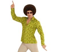 Mens Green 1970s Groovy Wallpaper Shirt Disco Fancy Dress Costume