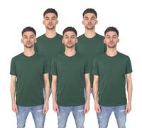 Mens Green 5 Pack 100% Organic Soft Cotton Solid Casual Worksite T-Shirt Crew Neck Short Sleeves Gym Athletic Summer Tees(Pack5, L)