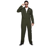 Mens Green Aviator Flight Suit Jumpsuit Fighter Pilot Fancy Dress Costume Outfit