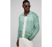 Mens Green Boxy Fit Ombre Stripe Crochet Knitted Shirt, Green M