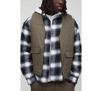 Mens Green Boxy Overdyed Cargo Quilted Denim Utility Vest, Green L