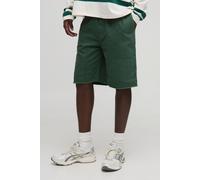 Mens Green Elasticated Waist Relaxed Distressed Carpenter Shorts, Green M