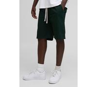 Mens Green Elasticated Waist Relaxed Long Length Cotton Twill Short, Green L