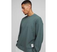 Mens Green Extended Neck Boxy Man Woven Tab Waffle Sweatshirt, Green S