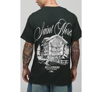Mens Green Forest Oversized Saint Moritz Chalet Printed T-Shirt, Green XS