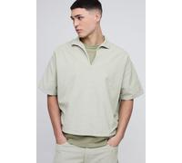 Mens Green Oversized Boxy Acid Wash Corduroy Polo Shirt, Green L