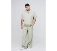 Mens Green Oversized Boxy Acid Wash Corduroy Polo Shirt, Green XS