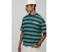 Mens Green Oversized Boxy Country Club Stripe T-Shirt, Green XL