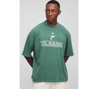 Mens Green Oversized Boxy NYC Marathon Leisure Wash T-Shirt, Green L