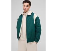 Mens Green Oversized Contrast Cord Twill Collared Bomber Jacket, Green XS