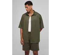 Mens Green Oversized Scuba Collared Shirt and Short Set, Green S