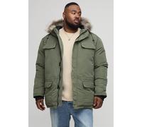Mens Green Plus Faux Fur Hooded Arctic Parka Jacket in Black, Green 2XL