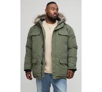 Mens Green Plus Faux Fur Hooded Arctic Parka Jacket in Black, Green 3XL