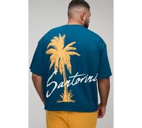 Mens Green Plus Oversized Boxy Santorini Print T-Shirt, Green 2XL