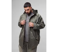 Mens Green Plus Oversized Cord Collar Hooded Parka Jacket, Green XXL
