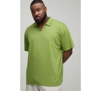 Mens Green Plus Oversized Interlock V Neck Polo, Green 4XL