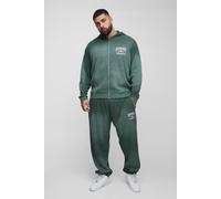 Mens Green Plus Spray Wash Waffle Graphic Hooded Tracksuit, Green XXXXL