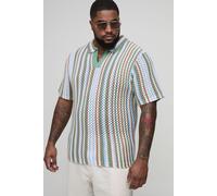 Mens Green Plus Stripe Crochet Regular Fit Polo Shirt, Green 5XL