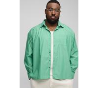 Mens Green Plus Stripe Oversized Boxy Long Sleeve Shirt, Green 5XL