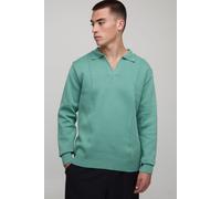 Mens Green Regular Fit Button Neck Pin Tuck Knitted Polo, Green M