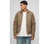 Mens Green Regular Fit Crinkle Peached Nylon Pocket Harrington Jacket, Green L