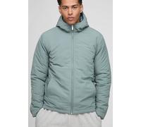 Mens Green Regular Fit Hooded Crinkle Peached Nylon Jacket, Green XL