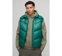 Mens Green Regular Fit Sheen Panelled Hooded Funnel Puffer Gilet, Green S