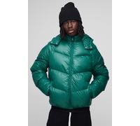 Mens Green Regular Fit Sheen Panelled Hooded Funnel Puffer Jacket, Green XS