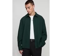 Mens Green Regular Fit Textured Pleat Collared Shirt, Green XL