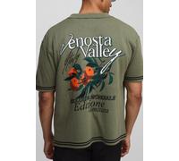 Mens Green Relaxed Fit Resort Valley Jacquard Knitted Shirt, Green M