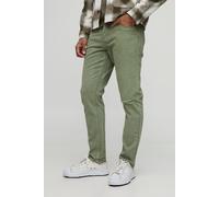 Mens Green Slim Fit Subtle Ripped Tinted Jeans With Let Down Hem, Green 32R
