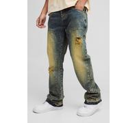 Mens Green Slim Rigid Flare Carpenter Ripped Gusset Denim Jeans, Green 28R