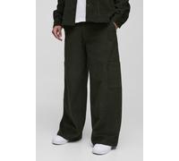 Mens Green Super Baggy Corduroy Multi Pocket Cargo Trousers, Green 30R