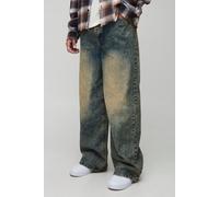 Mens Green Tall Extreme Tinted Wash Baggy Fit Jeans, Green 40