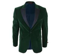 Mens Green Velvet Tuxedo Blazer Satin Peak Lapels Dinner Jacket Wedding Prom Black Tie - Green 44