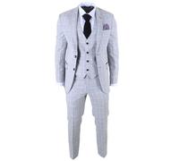Men's Grey 3 Piece Check Suit Tailored Fit Formal Dress Suits - Grey 42